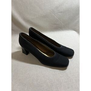 Stuart Weitzman Black Fabric Leather Trim Urban Techno Heels Women Size 8.5 AAAA